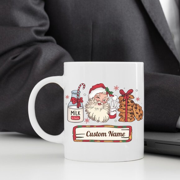🎅 Personalized Christmas Mug - Retro Santa Claus, Milk & Cookies, Customizable - Picture 1 of 4